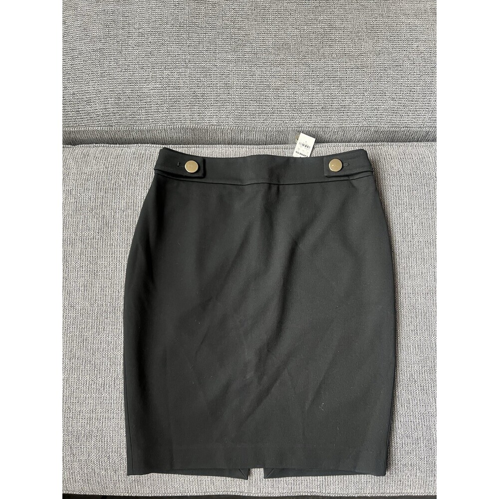 Express Women’s Black Pencil Skirt Gold Button Accents Business Work Size 6 NWT